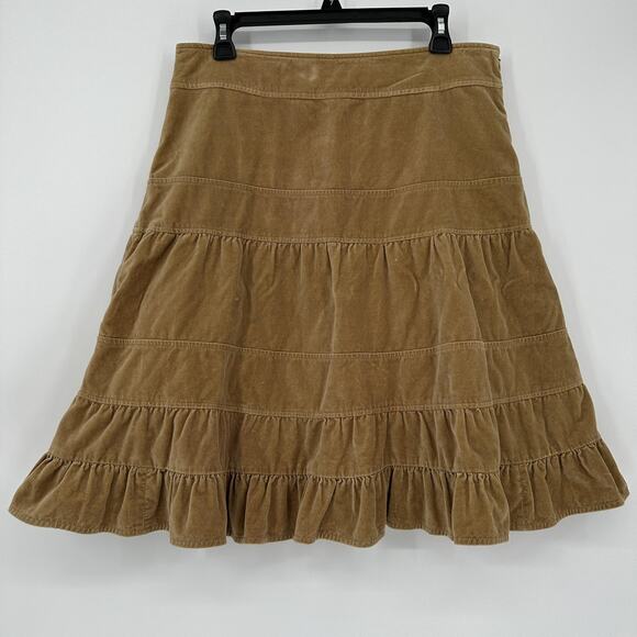 Odille Skirt Womens 10 Brown Velvet Peasant Tiered Ruffle Hem Lined Knee Length - Picture 1 of 10